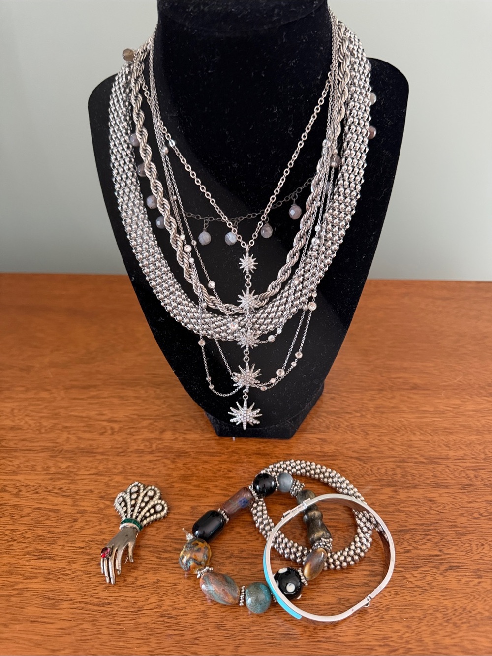 Jewelry Lot including Michael Kors Silver 3-layer Necklace.